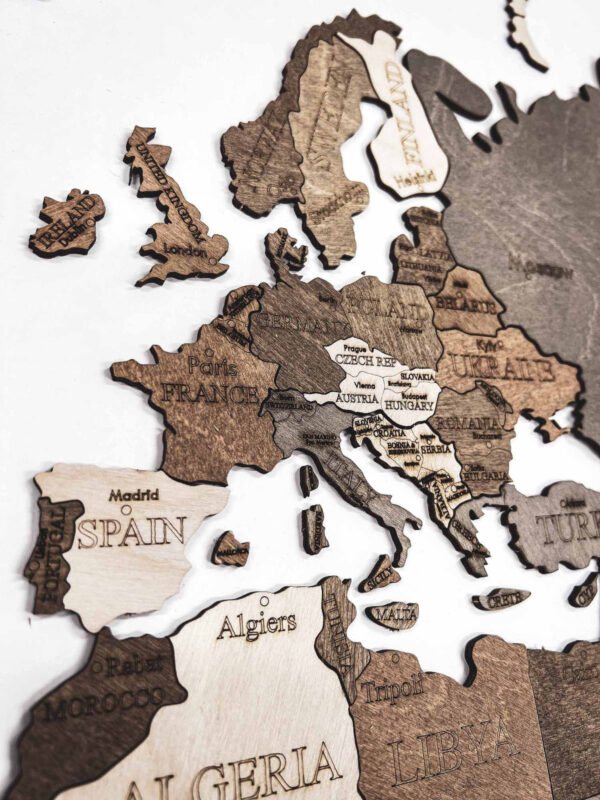 fa világtérkép - wood world map puzzle - fa dekoráció falra